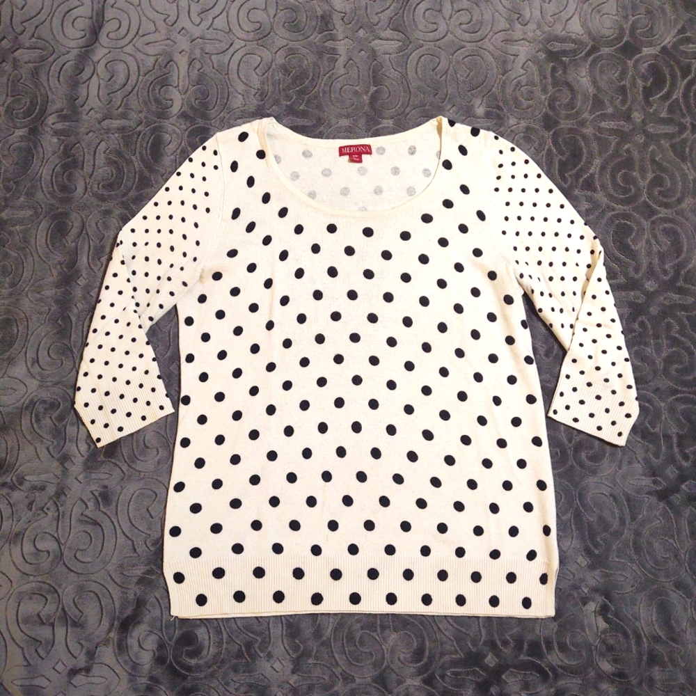 Merona Women's size S Black & White Polka Dot ¾ Sleeve Knit top